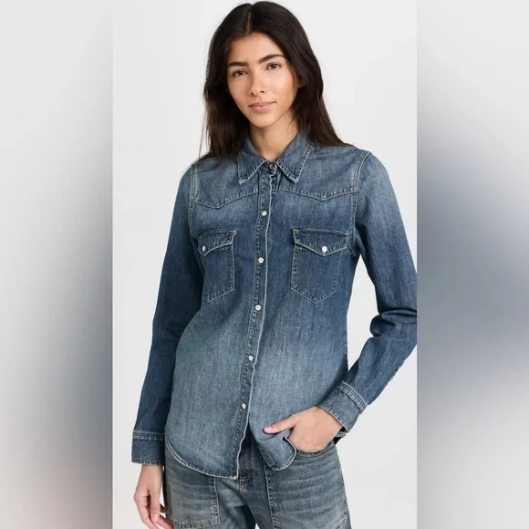Nili Lotan Blue Button Down Shirt Classic Style